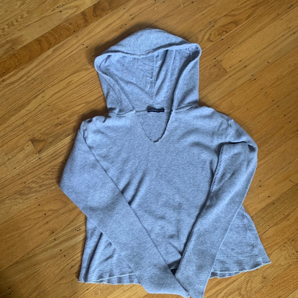 Brandy Melville one-size Waffle Knit Hooded Top - Grey